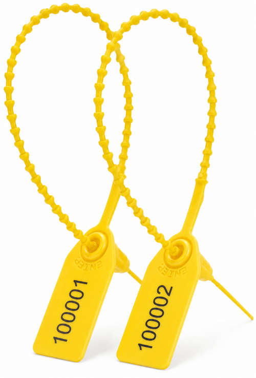 100 x Yellow Numbered Pull-Tight | Tamper-Evident Anti-Tamper Plastic Tags